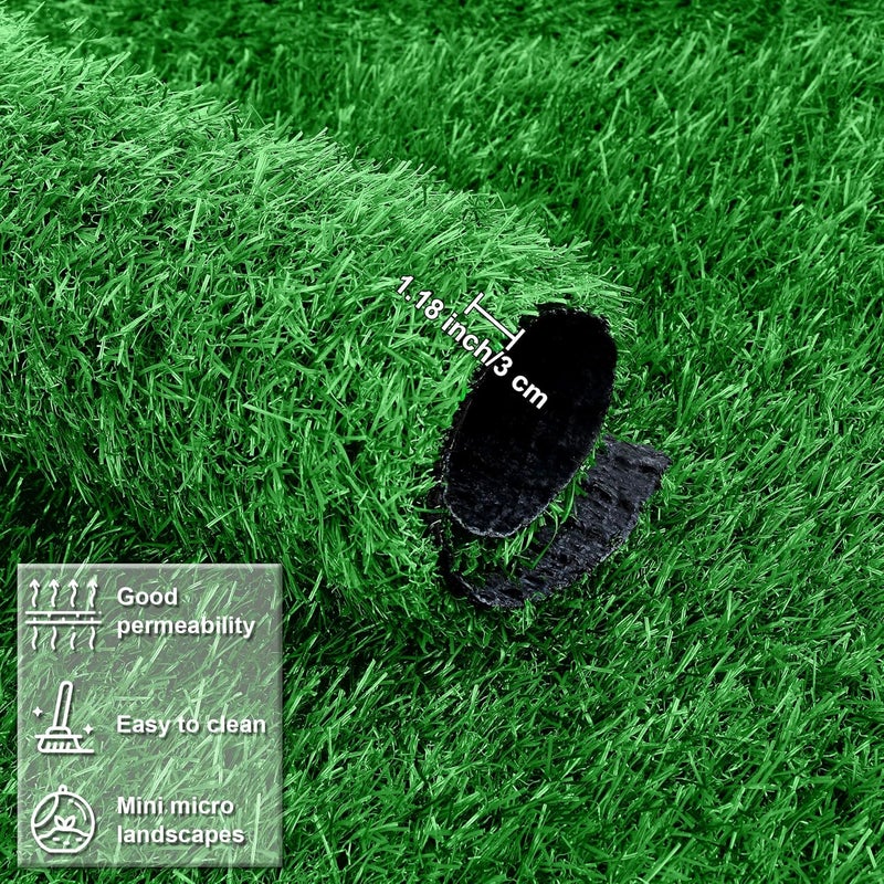TURSTIN 12 Pieces Artificial Grass Mat Square 12 x 12 Inch Fake Turf Patch Indoor Outdoor Garden Lawn Patio Balcony Synthetic Turf Mat Realistic Grass Rug for Crafts Miniature Garden DIY, Dark Green - Image 4